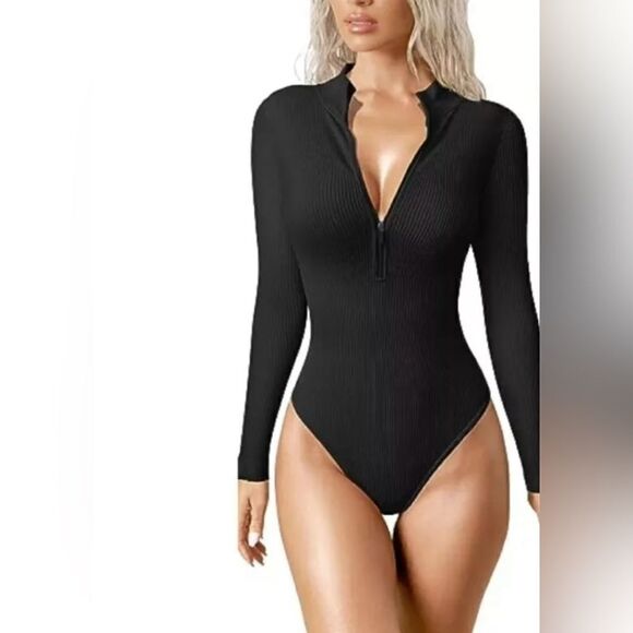 New Seamless Sexy Ribbed Jumpsuit With Front Zip Shape Wear - Picture 1 of 11
